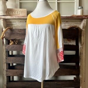 KORI 3/4 Sleeve Top With Ruffled Sleeves - Small